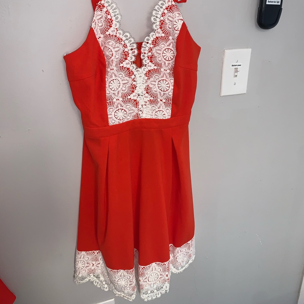 Bright orange white lace summer dress